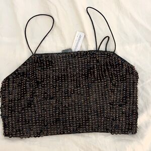 Alice + Olivia Black Sequin Crop Top